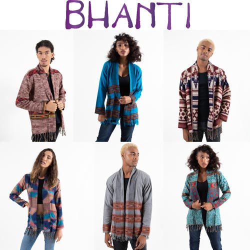 Bhanti logo and pics of models in clothing