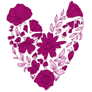 Illustrated heart made of flowers