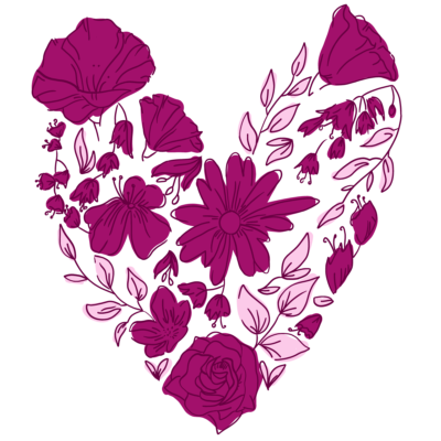 Illustrated heart made of flowers