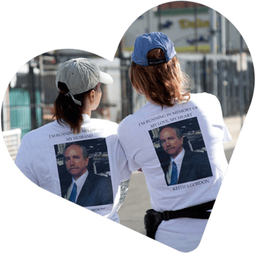 Photo of previous personalized shirts with the name and photo of a loved one being honored at the run